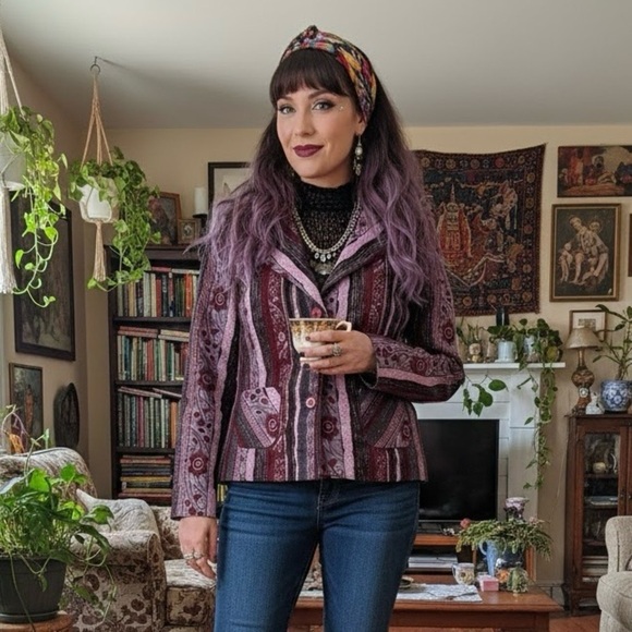 Tina Conrato Jackets & Blazers - Bantry Bay by Tina Conrato Textured Tapestry Blazer Eclectic Mixed Media 90s